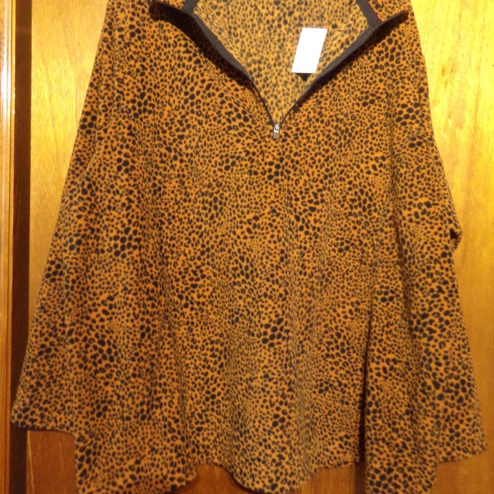NWT Lands End Leopard Pullover 1/4 Zip Fleece Jacket -size 2X, 20-22W